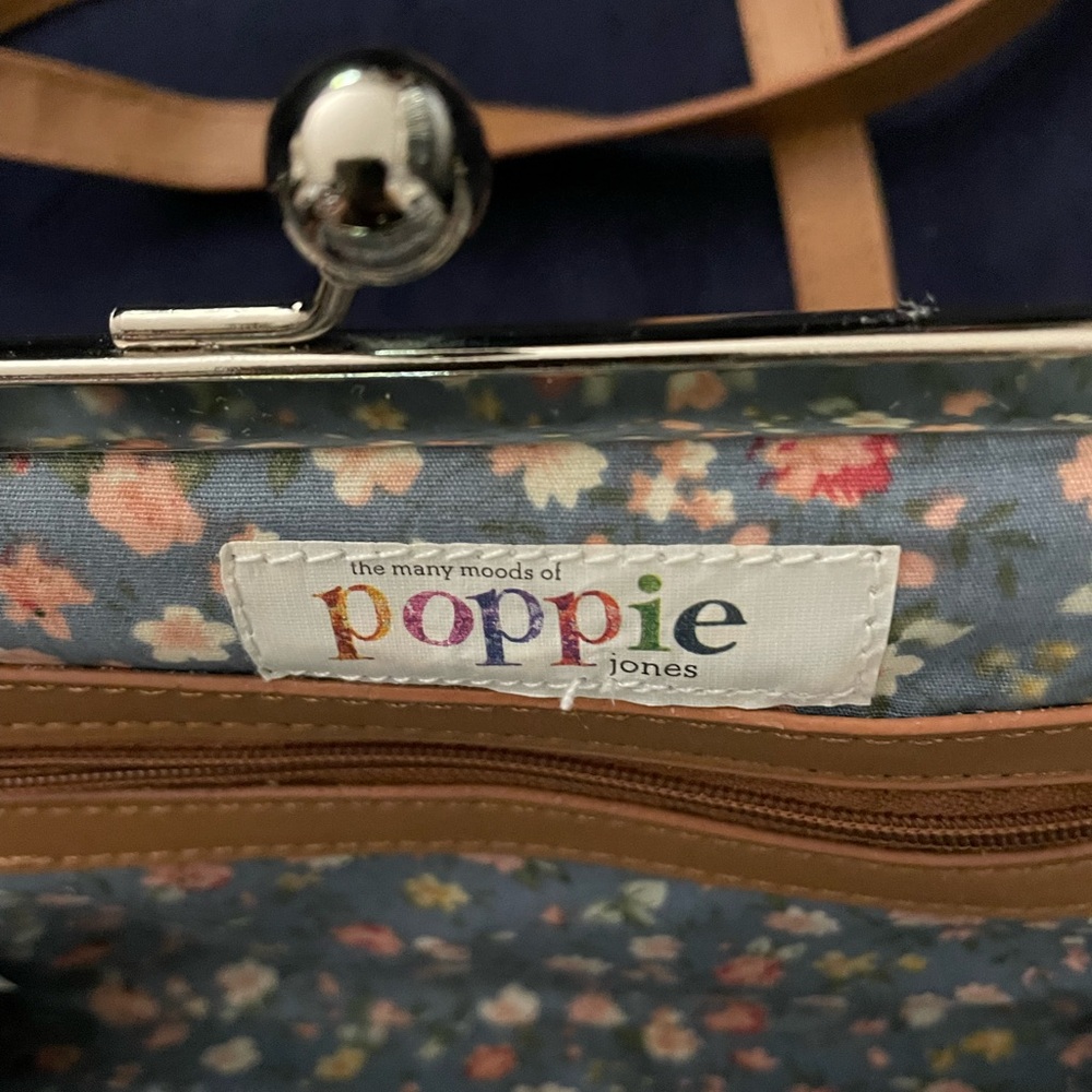 Stylish Blue and Tan Crossbody Bag with Decorative Bow - Picture 3 of 8